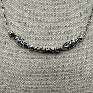 Brighton Silver‎ Curved Bar Ovals Rectangle Scrolled Flower Necklace
